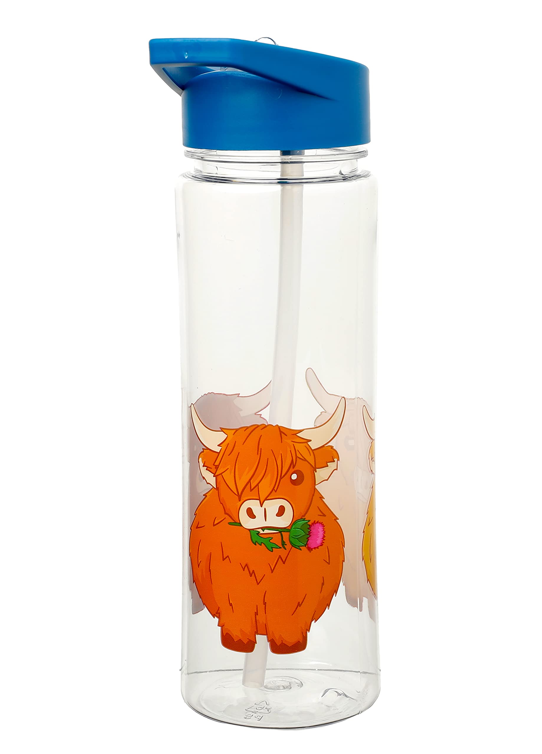 Puckator Highland Coo Cow Drinks Bottle With Flip Straw 550ml Puckator
