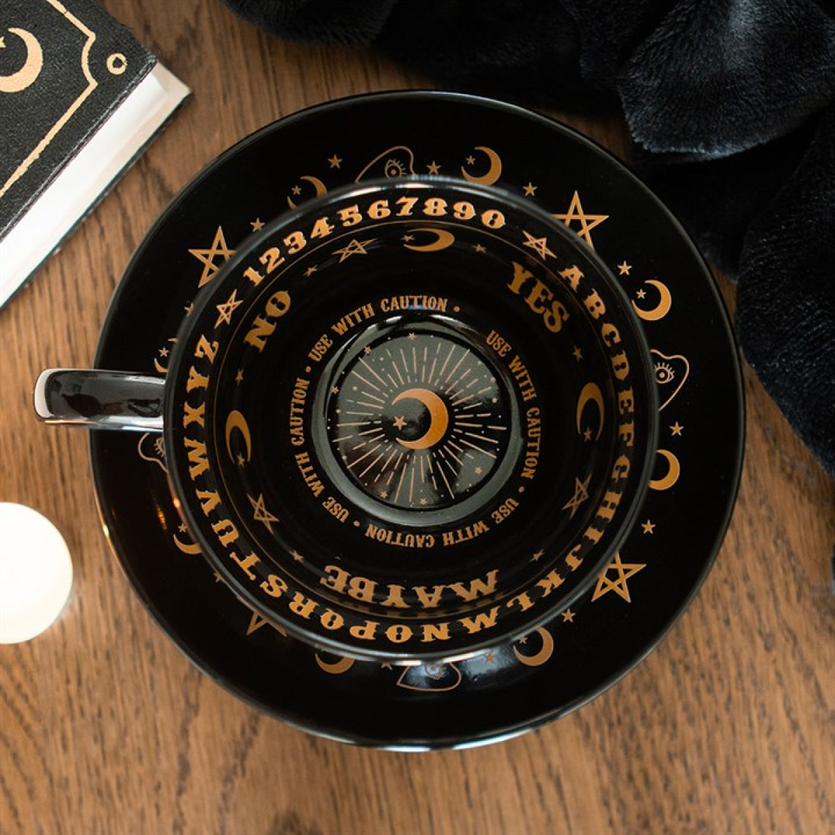 Black Talking Board Teacup and Saucer Something Different