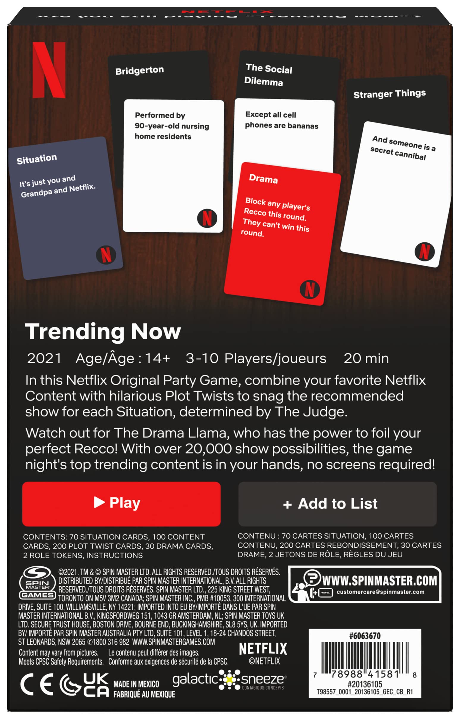 Spin Master Netflix Trending Now Card Game Board Game with Funny TV Show Cards Spin Master