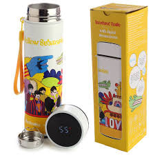 Puckator Yellow Submarine 450ml Insulated Hot & Cold Drinks Bottle with LED Temperature Display The Beatles Stainless Steel Water Bottle Cold for 24h and Hot for 6h Metal Water Bottles Thermos Flask Puckator