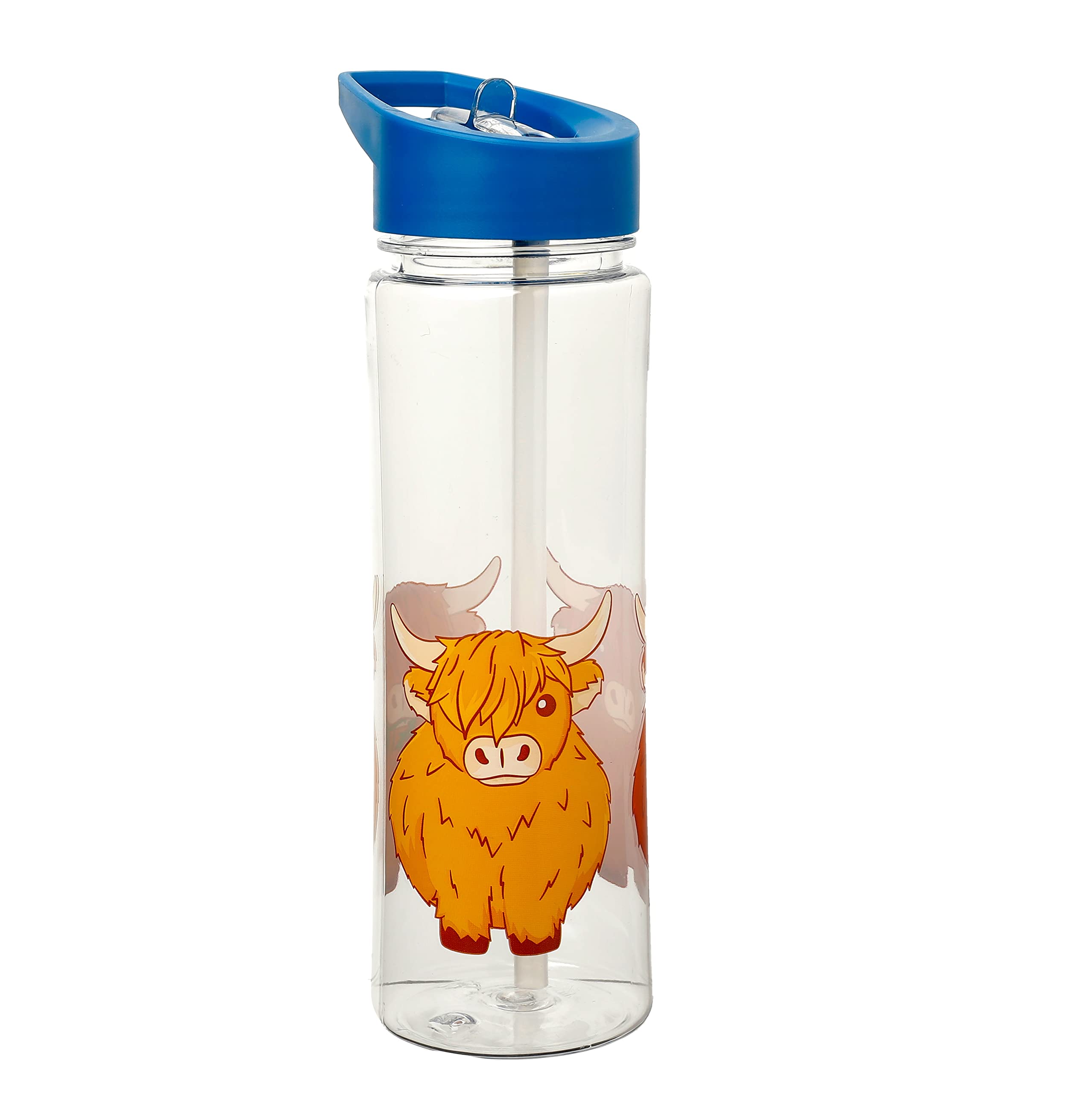 Puckator Highland Coo Cow Drinks Bottle With Flip Straw 550ml Puckator