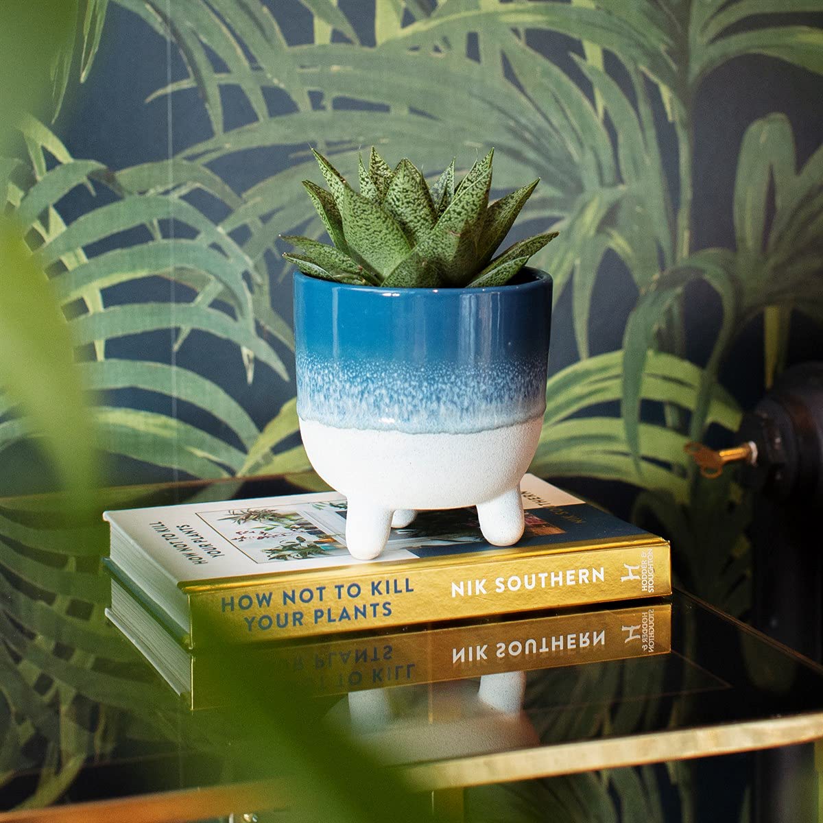 Sass & Belle Mojave Glaze Blue Large Planter on Legs Sass & Belle