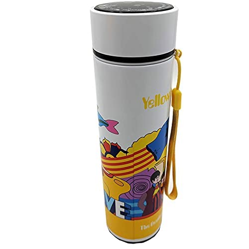 Puckator Yellow Submarine 450ml Insulated Hot & Cold Drinks Bottle with LED Temperature Display The Beatles Stainless Steel Water Bottle Cold for 24h and Hot for 6h Metal Water Bottles Thermos Flask Puckator