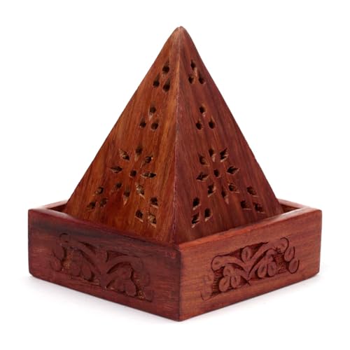 Puckator Sheesham Wood Pyramid Incense Cone Box with Flower Fretwork Puckator