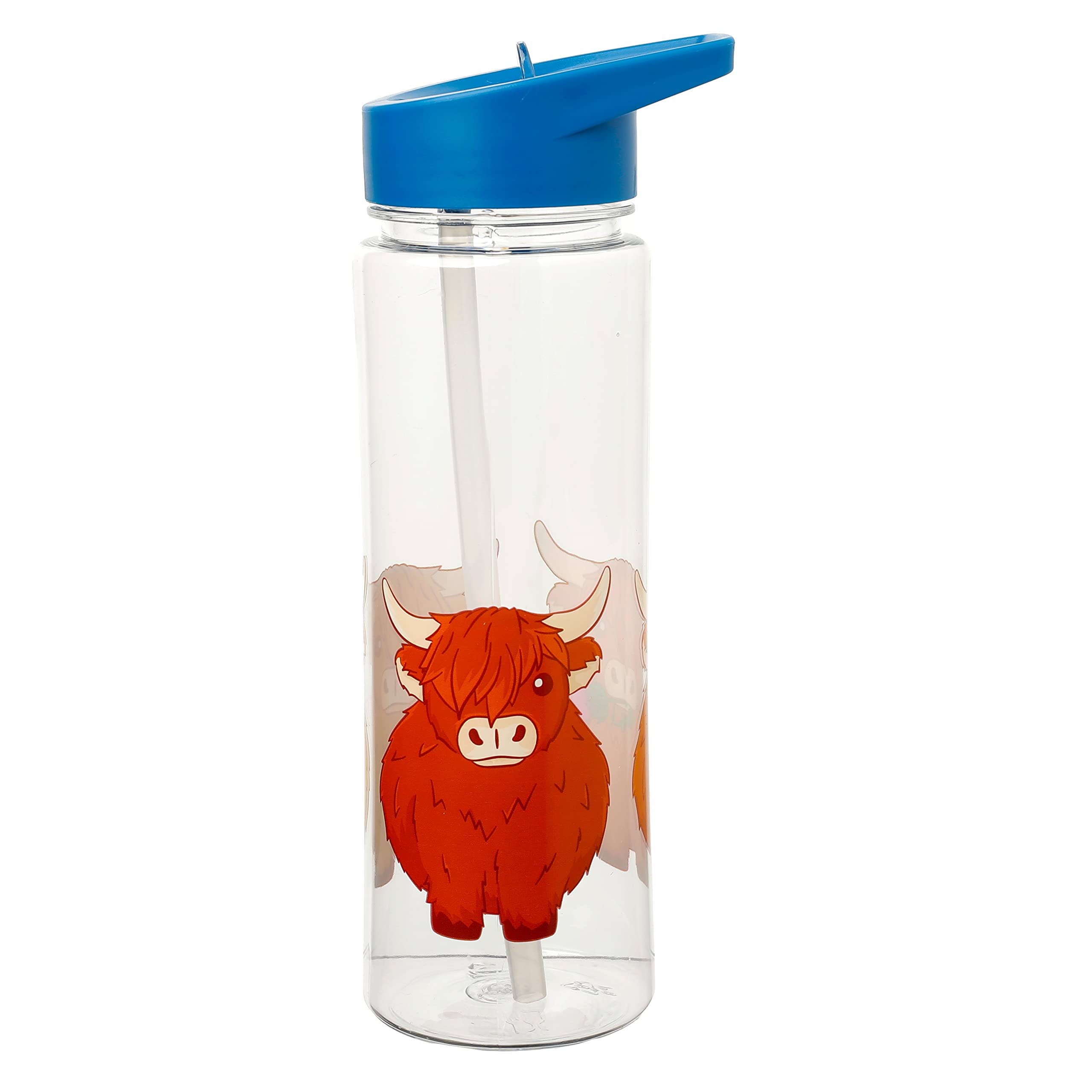 Puckator Highland Coo Cow Drinks Bottle With Flip Straw 550ml Puckator