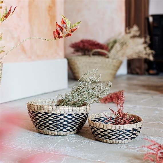 Sass & Belle Black Chevron Seagrass Decorative Bowls - Set of 2 Sass & Belle