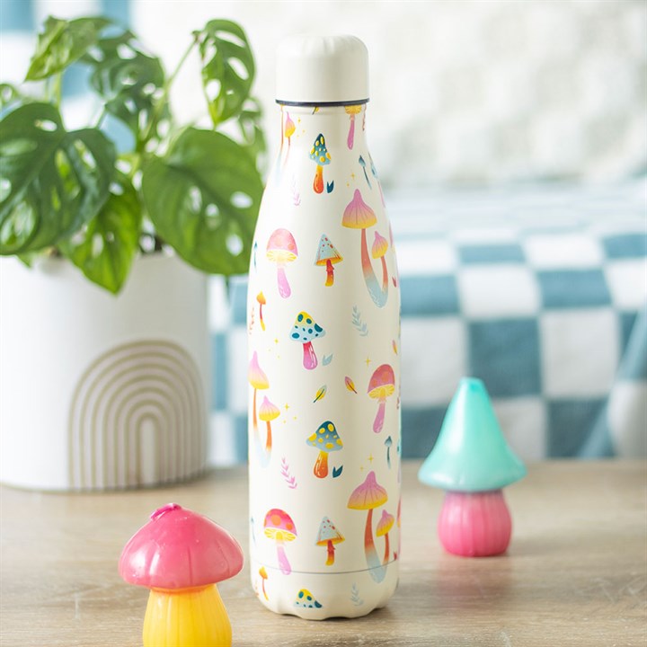 Funky Fungi Mushroom Print Metal Water Bottle Something Different