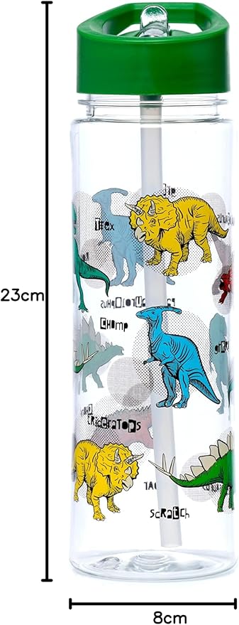 Puckator Dinosauria Drinks Bottle With Flip Straw 550ml