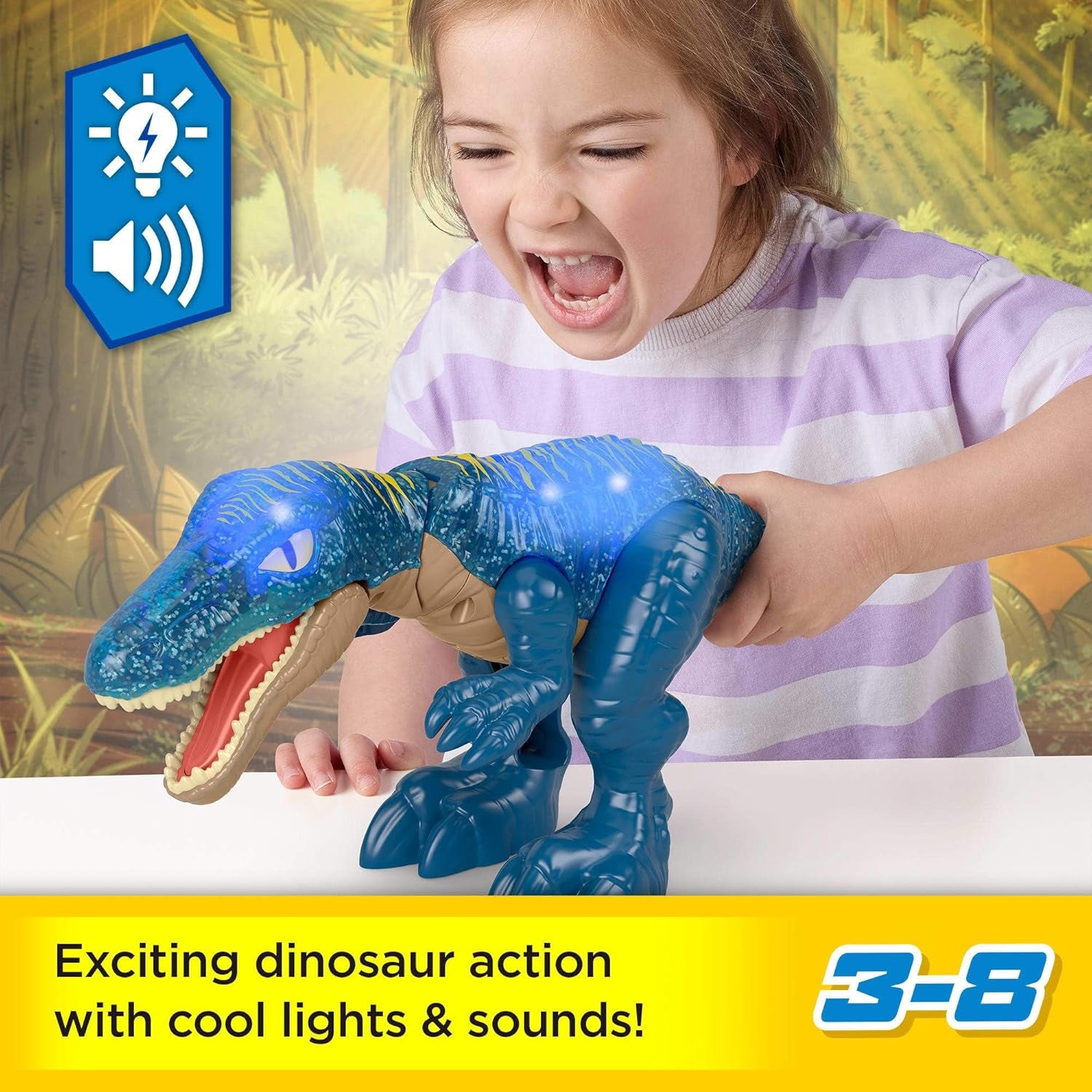 Fisher-Price Imaginext Jurassic World Dinosaur Toy Growl & Glow Baryonyx with Lights Sounds & Chomping Action