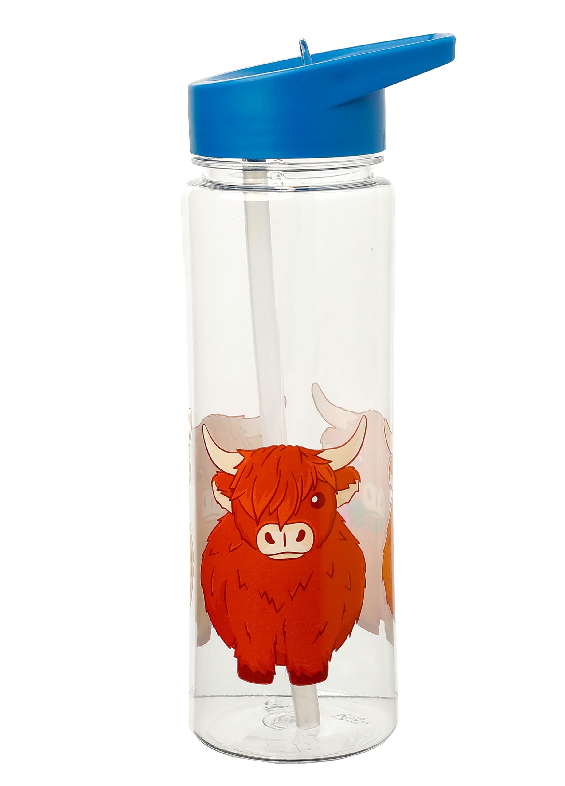 Puckator Highland Coo Cow Drinks Bottle With Flip Straw 550ml Puckator