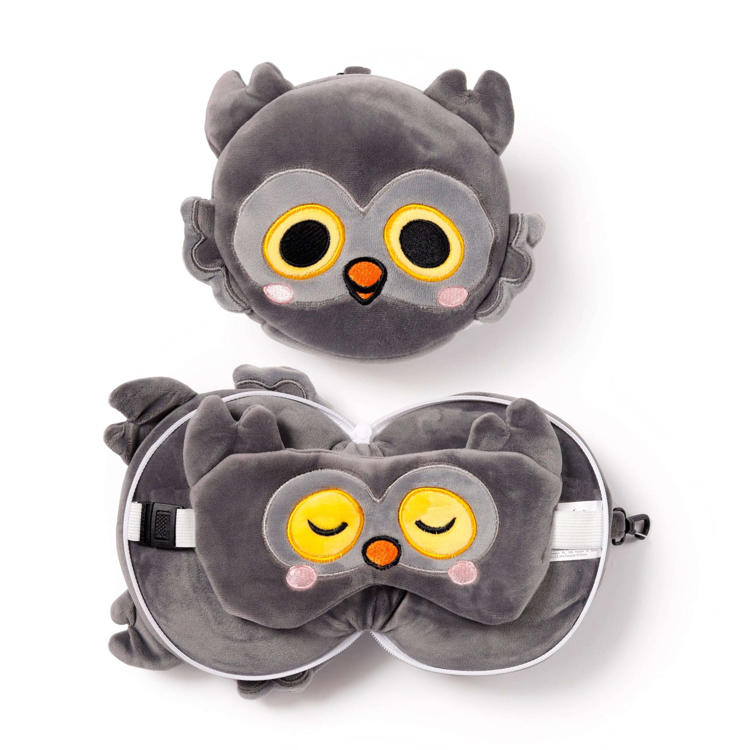 Relaxeazzz Adoramals Winston the Owl Round Plush Travel Pillow & Eye Mask - Sleep Eye Mask Masks - Kids Travel Accessories For Sleeping Airplane - Flight Plane Neck Pillow Pillows Relaxeazzz
