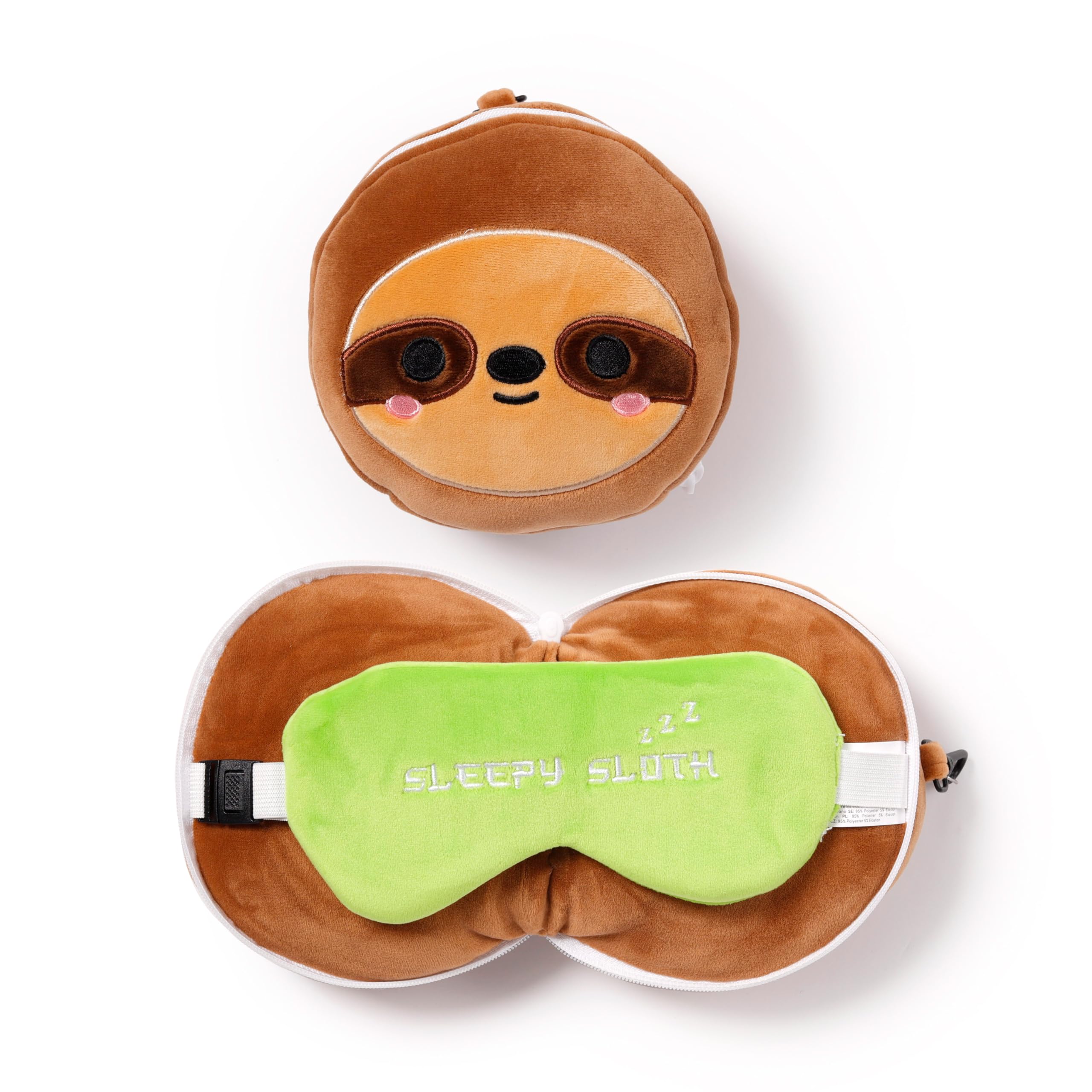 Relaxeazzz Sloth Lucky Cat Round Plush Travel Pillow & Eye Mask Puckator