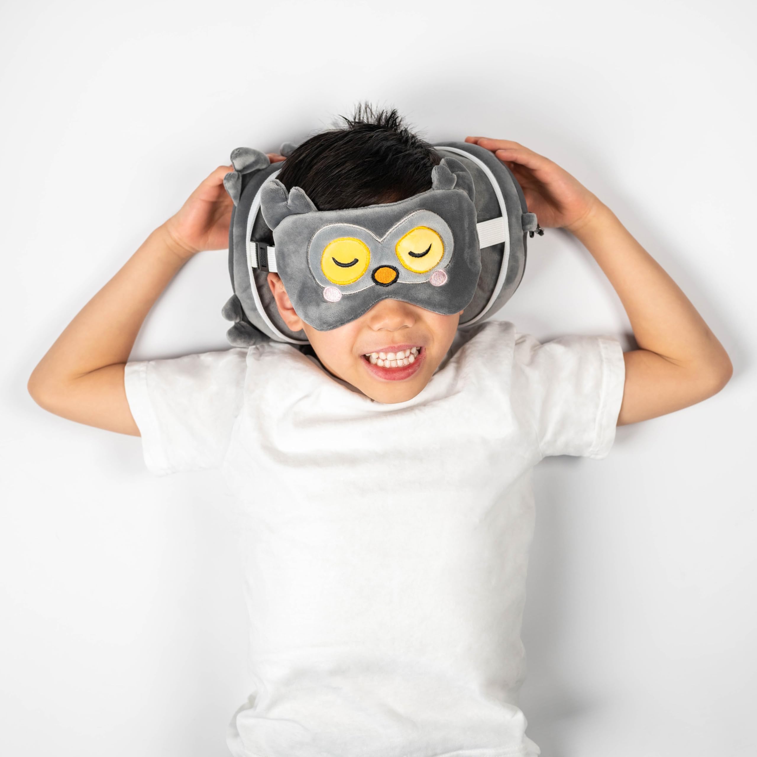 Relaxeazzz Adoramals Winston the Owl Round Plush Travel Pillow & Eye Mask - Sleep Eye Mask Masks - Kids Travel Accessories For Sleeping Airplane - Flight Plane Neck Pillow Pillows Relaxeazzz