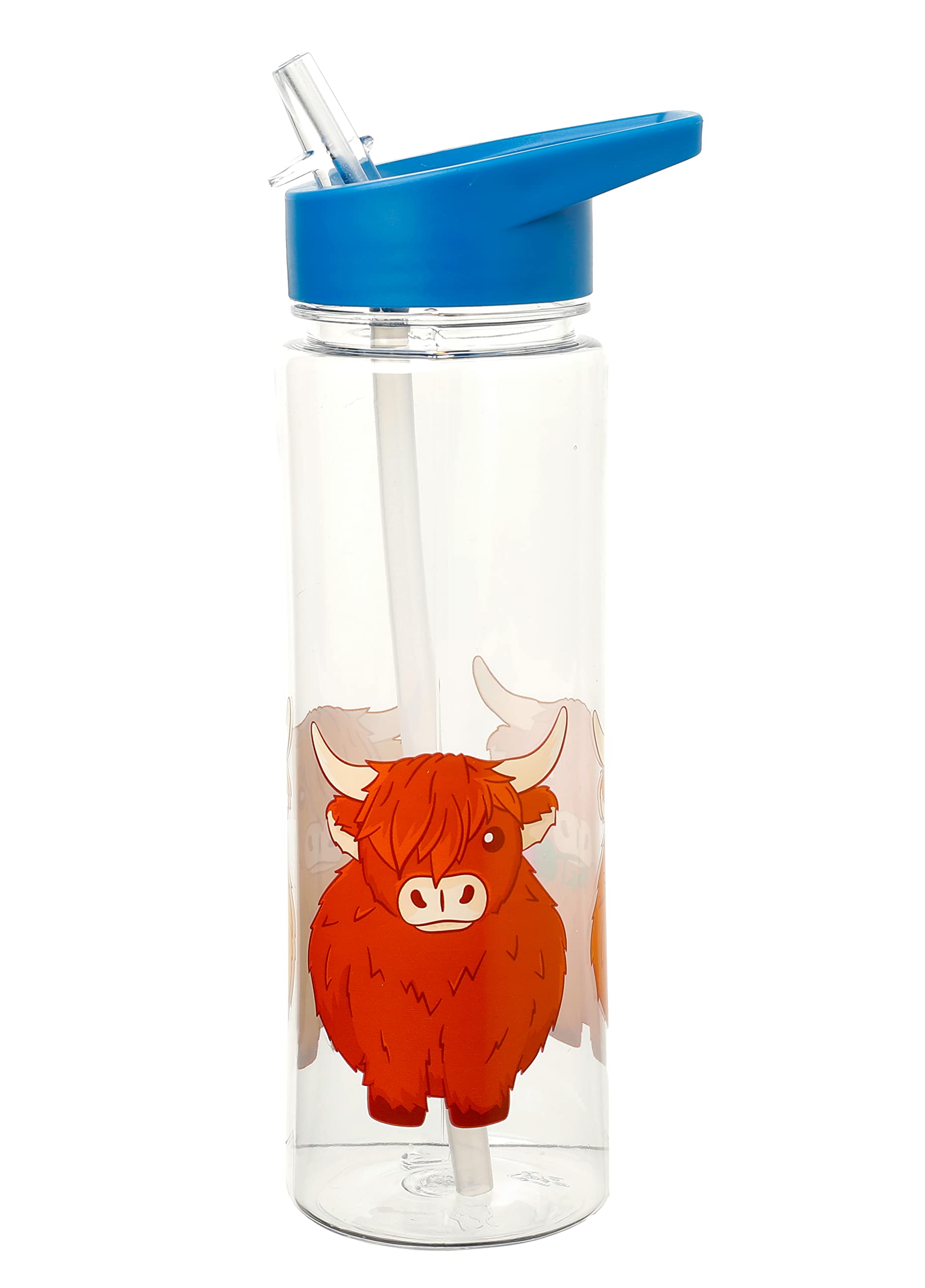 Puckator Highland Coo Cow Drinks Bottle With Flip Straw 550ml Puckator