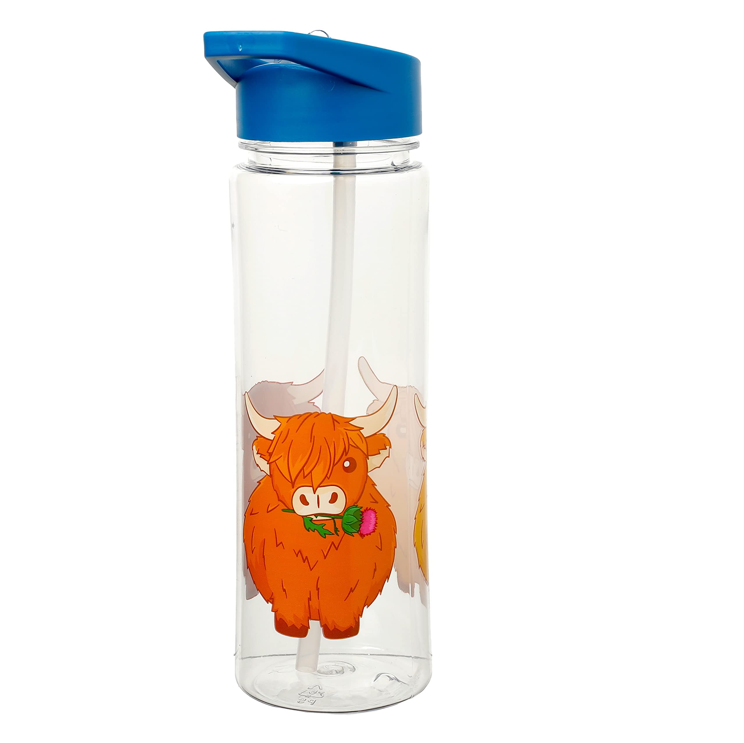 Puckator Highland Coo Cow Drinks Bottle With Flip Straw 550ml Puckator