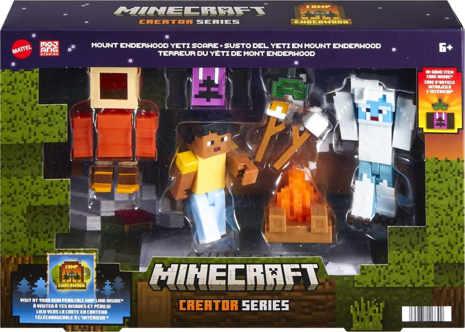 Mattel Minecraft Game, Creator Series Action Figures and Accessories, Camp Enderwood Steve and Mob Figures Mattel