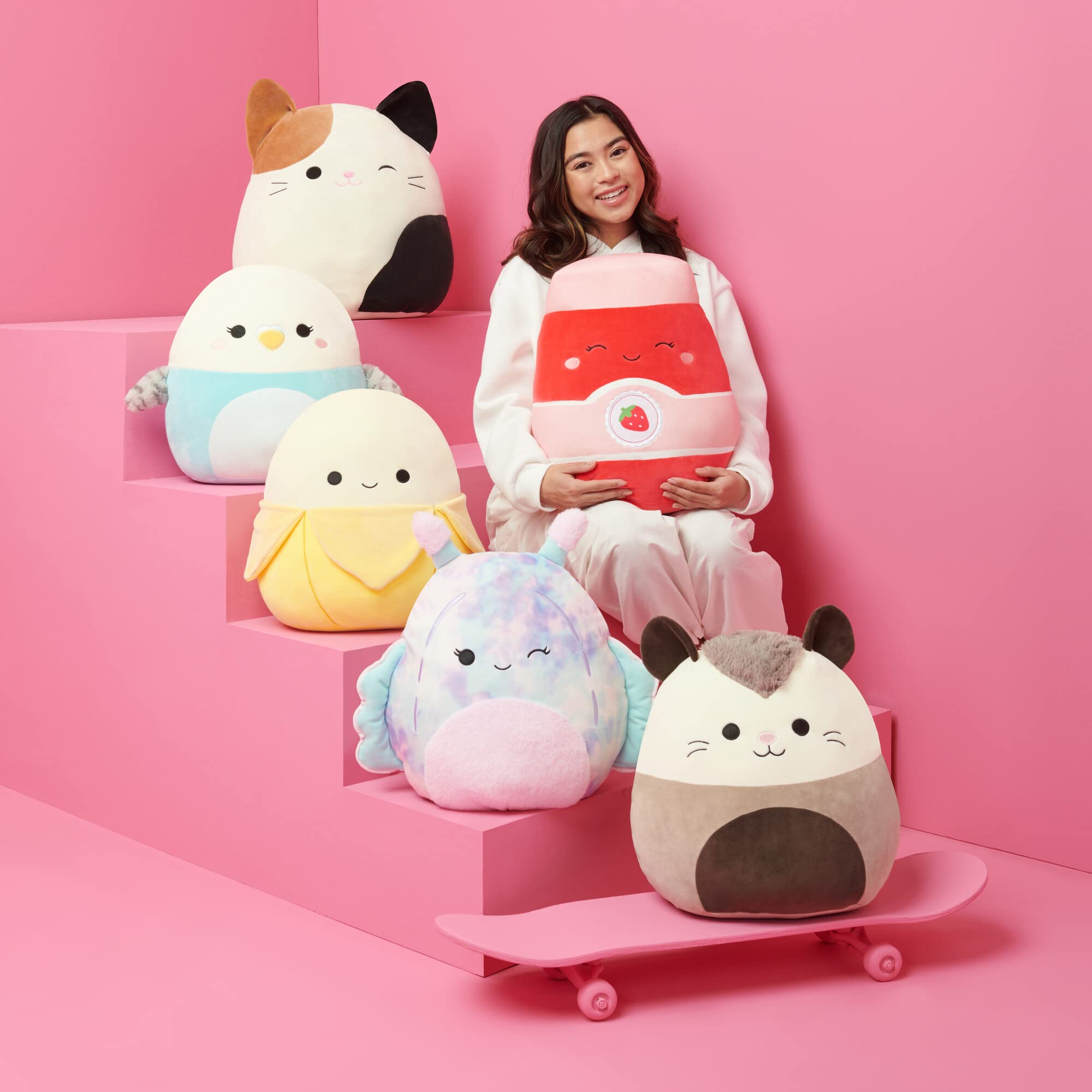 Squishmallows Original 3.5 Inch Clip-On 5 Pack - Blue Skunk, Cream Bat, Purple Beetle, Lime Greem Llama, Yellow Dumbo Octopus Squishmallows
