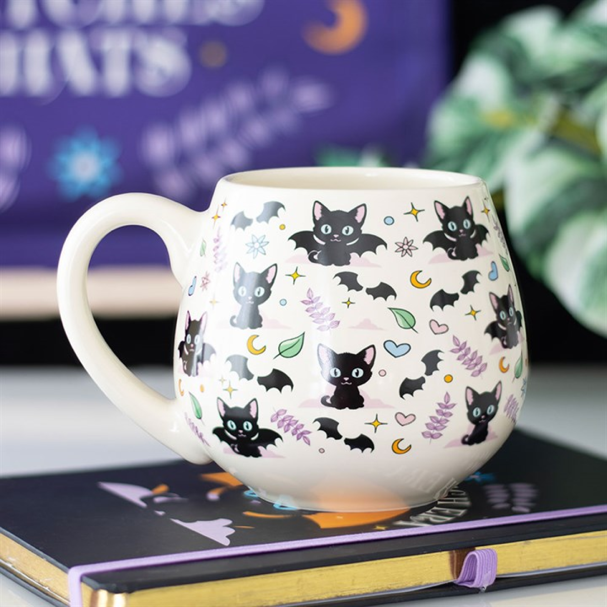 Cute and Creepy Cat Print Rounded Mug Something Different
