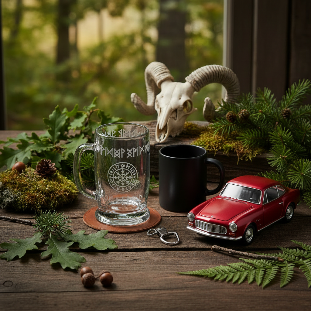 Gifts for Him woodland stock photo with retro car speaker