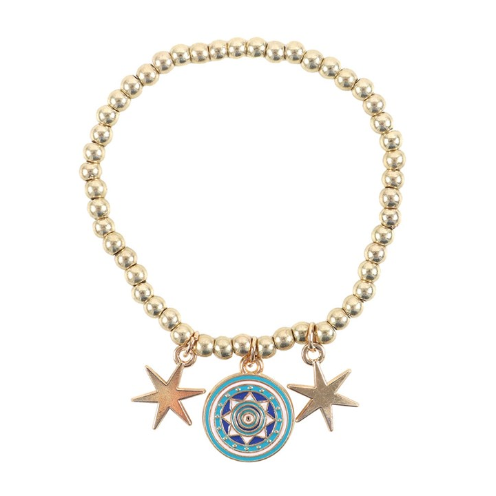 Gold-Toned All Seeing Eye Beaded Charm Bracelet