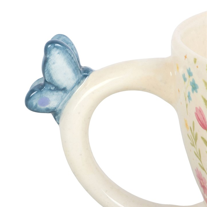 Luna Bloom Floral Ceramic Mug with Butterfly Handle
