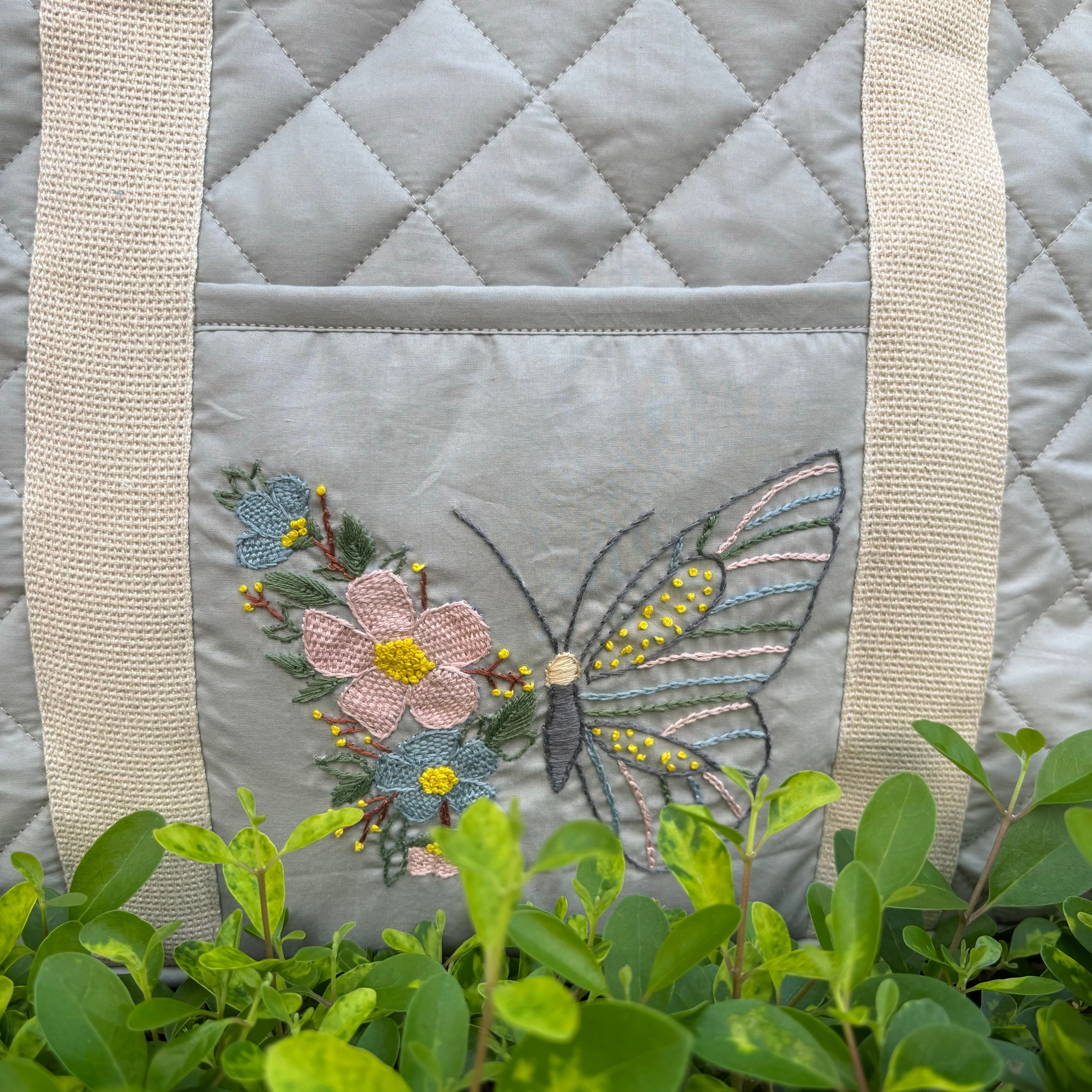 Hand Embroidered Butterfly Flutter Nappy Bag