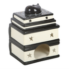 Black Cat Book Stack Oil Burner with Cat