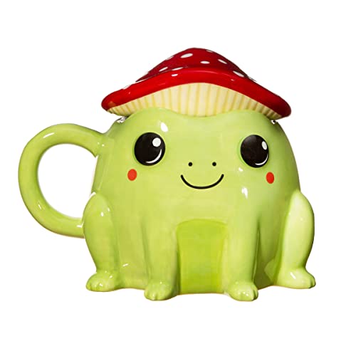Sass & Belle Frog Mug with Mushroom Lid  300ml Ceramic Mug with Red & White Toadstool Cover Sass & Belle