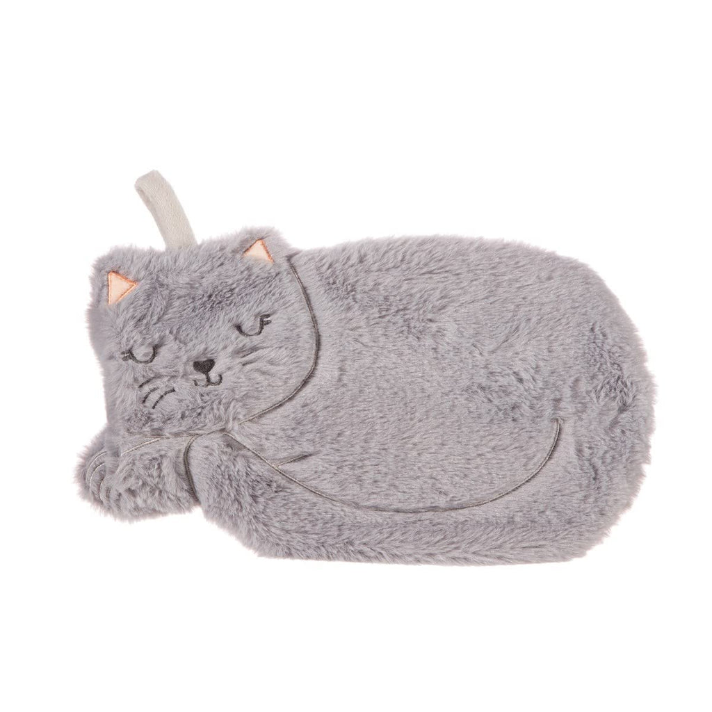 Sass & Belle Hot Water Bottle Grey Cat Plush Cover Sass & Belle