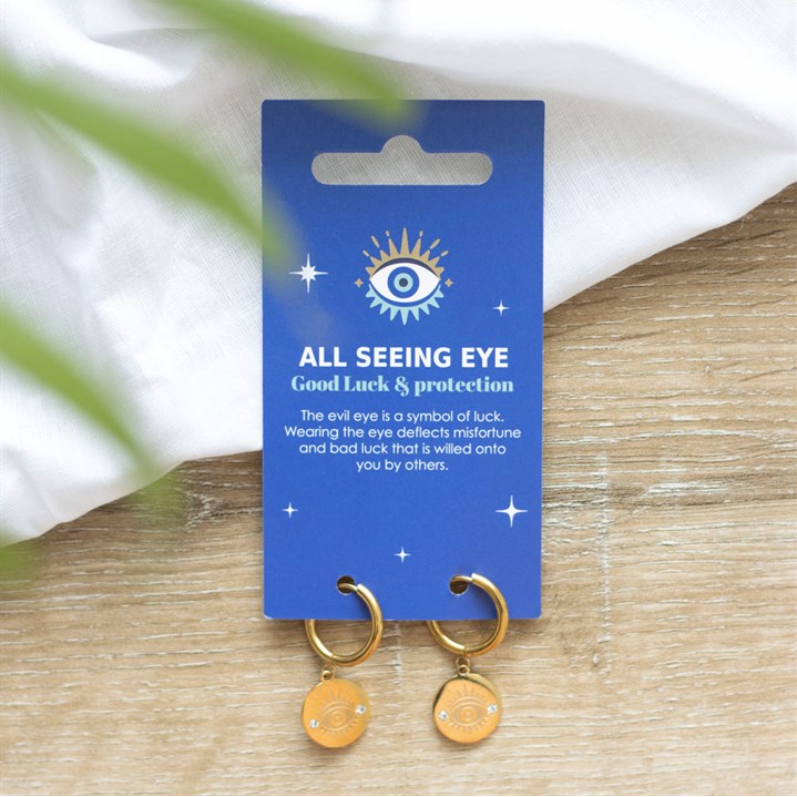 Gold-Toned All Seeing Eye Stainless Steel Earrings