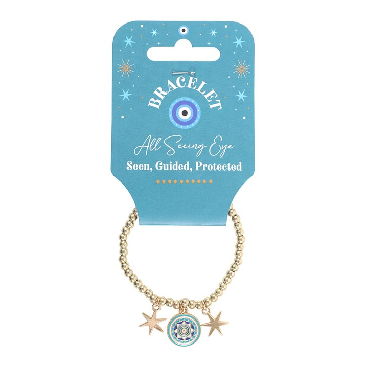 Gold-Toned All Seeing Eye Beaded Charm Bracelet