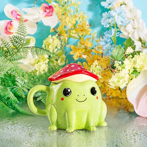 Sass & Belle Frog Mug with Mushroom Lid  300ml Ceramic Mug with Red & White Toadstool Cover Sass & Belle