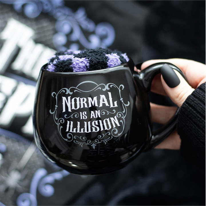 Normal Is an Illusion Gothic Mug and Socks Gift Set – 500ml