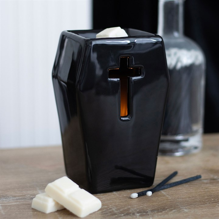 Gothic Coffin Oil Burner with Cross Cut-Out