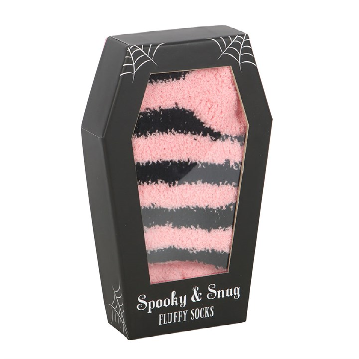 Pink and Black Striped Socks in Coffin Gift Box Something Different