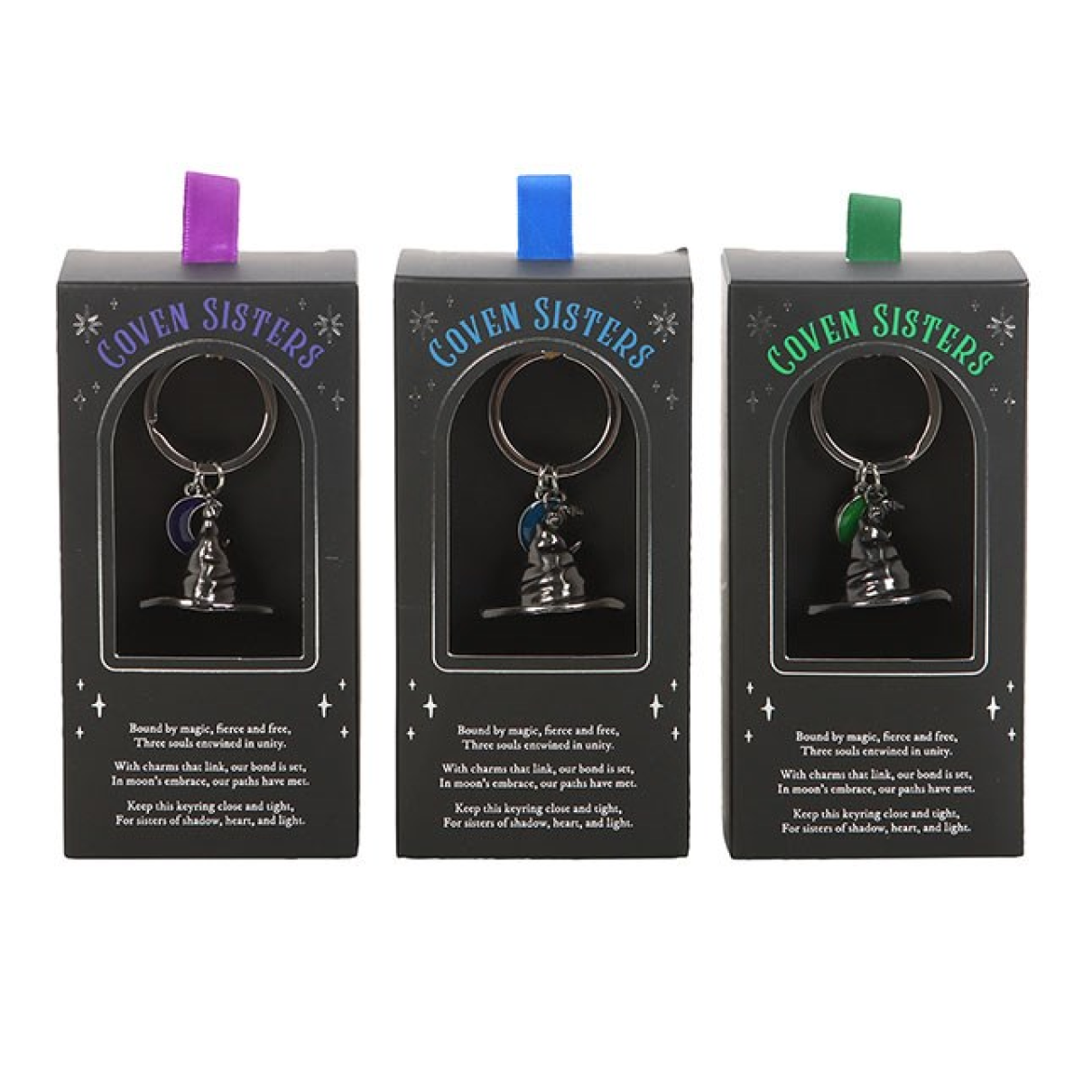 Set of 3 Coven Sisters Witch Hat Keyrings