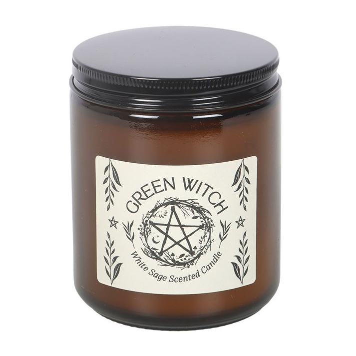 Green Witch White Sage Amber Glass Candle