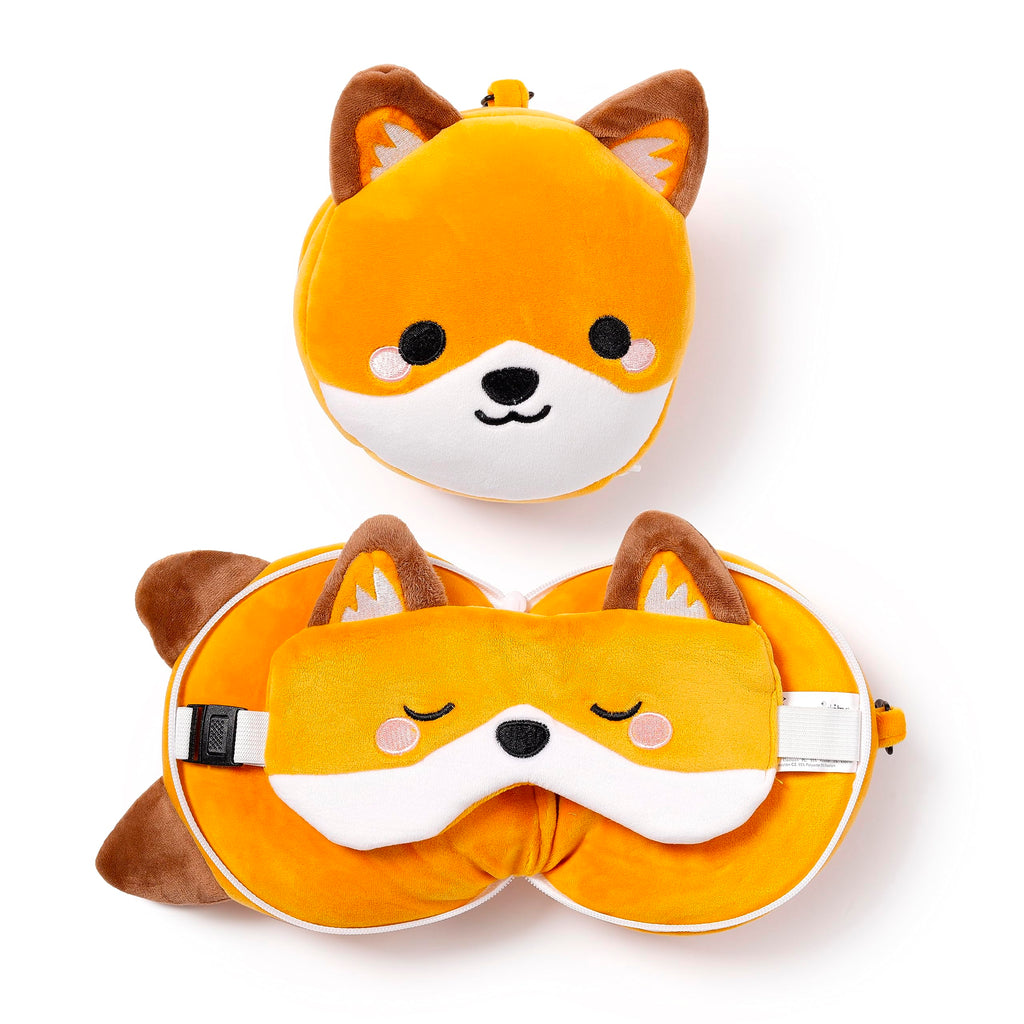 Relaxeazzz Adoramals Finnick The Fox Round Plush Travel Pillow & Eye Mask Relaxeazzz