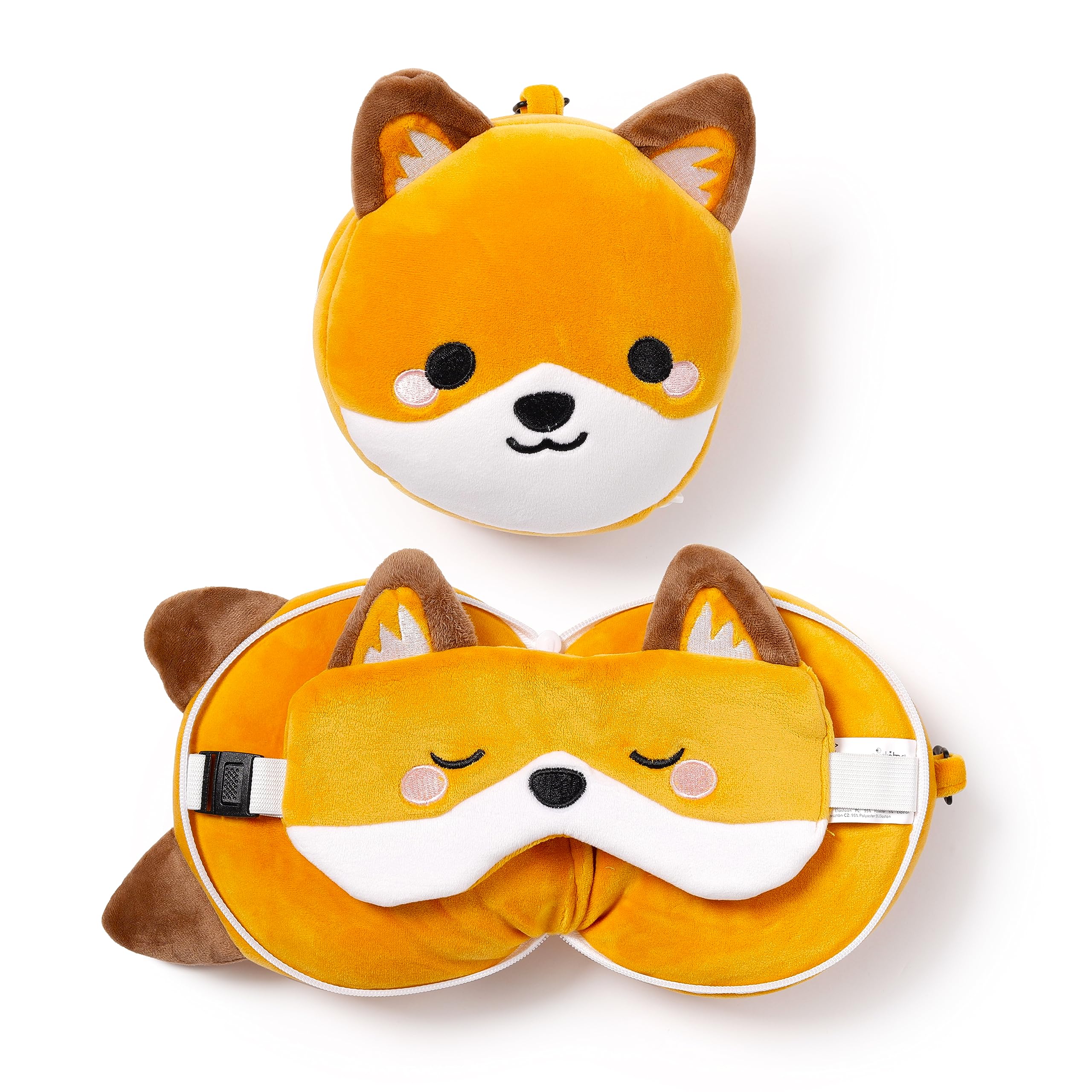 Relaxeazzz Adoramals Finnick The Fox Round Plush Travel Pillow & Eye Mask Relaxeazzz