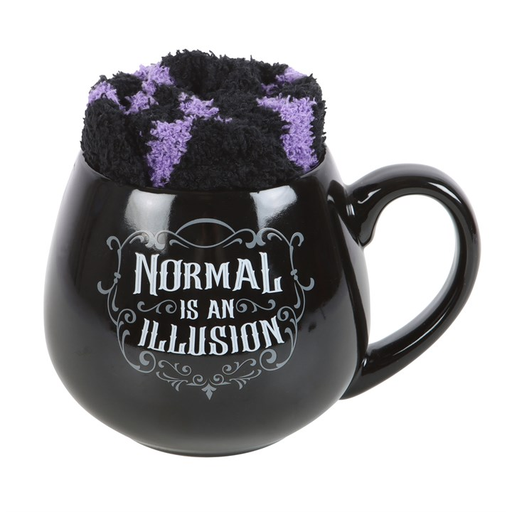 Normal Is an Illusion Gothic Mug and Socks Gift Set – 500ml