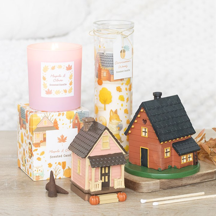 Pink House Incense Cone Burner with Pumpkins