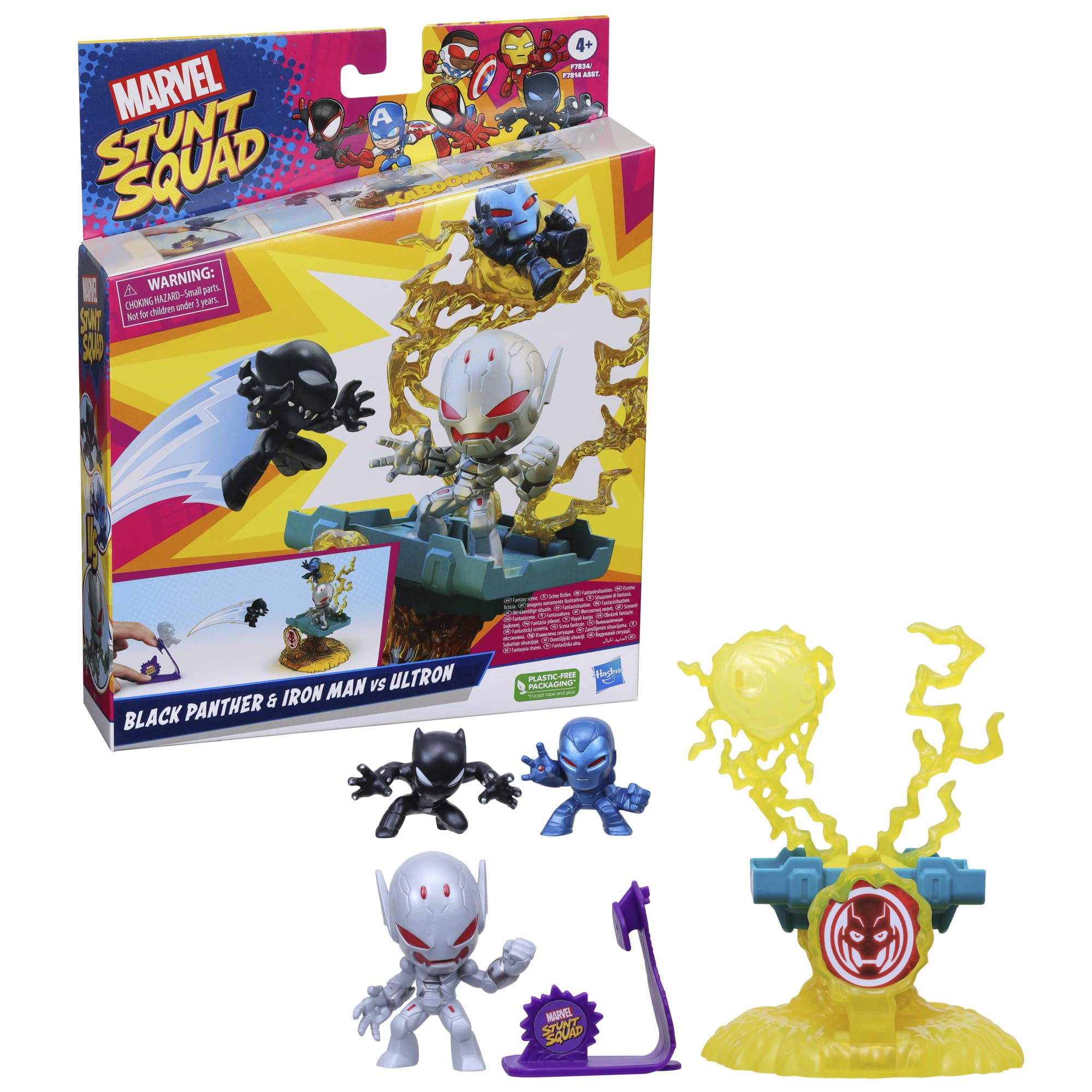 Hasbro Marvel Classic Marvel Stunt Squad Black Panther and Ironman vs Ultron Villain Knockdown Game Set Hasbro