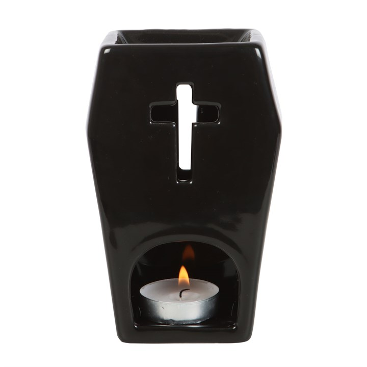 Gothic Coffin Oil Burner with Cross Cut-Out