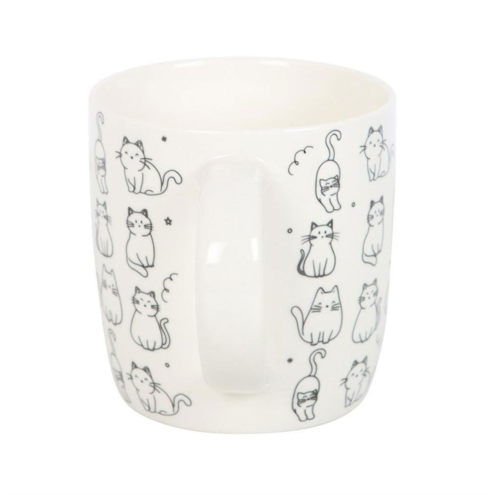 White Happy Cat Print Mug