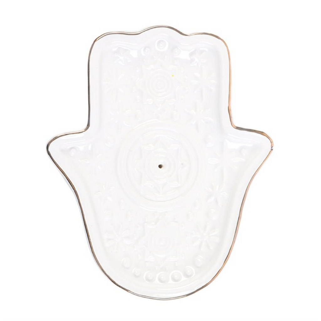 White Hand of Hamsa Incense Holder and Trinket Dish
