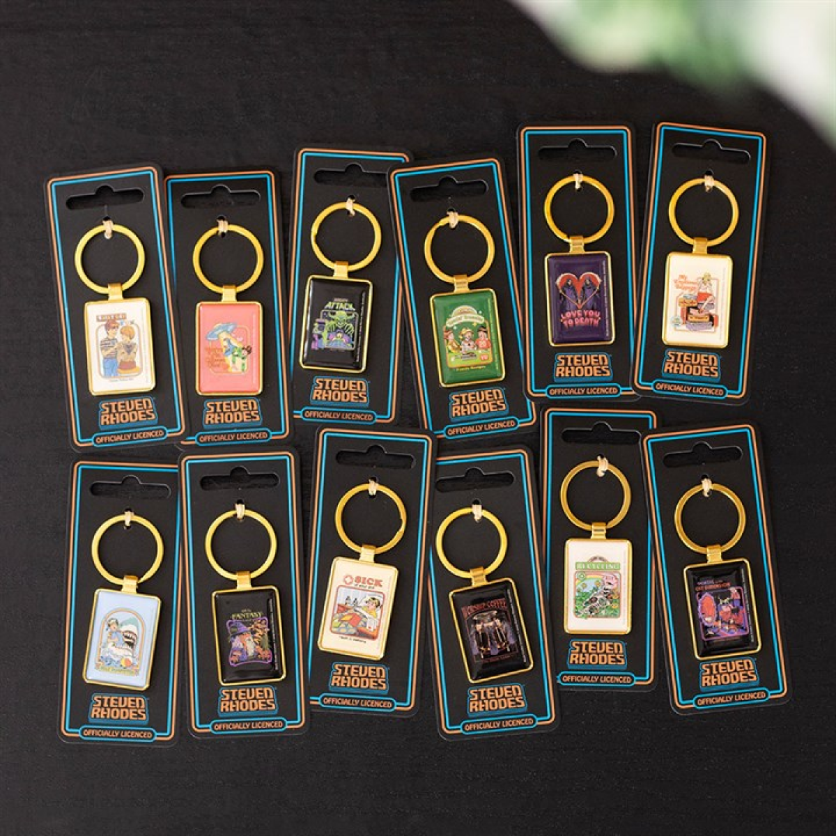 Set of 12 Enamel Keyrings by Steven Rhodes