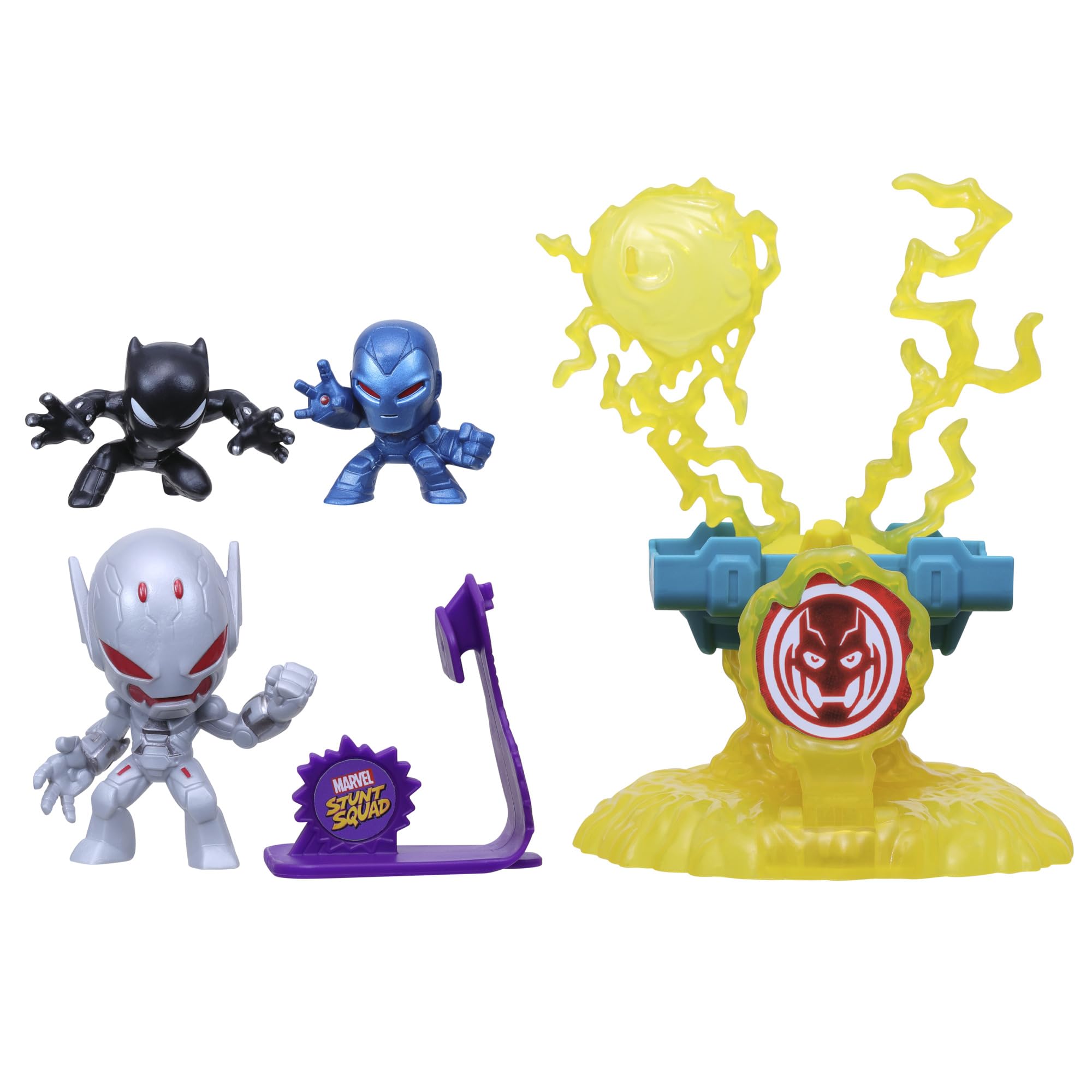 Hasbro Marvel Classic Marvel Stunt Squad Black Panther and Ironman vs Ultron Villain Knockdown Game Set Hasbro