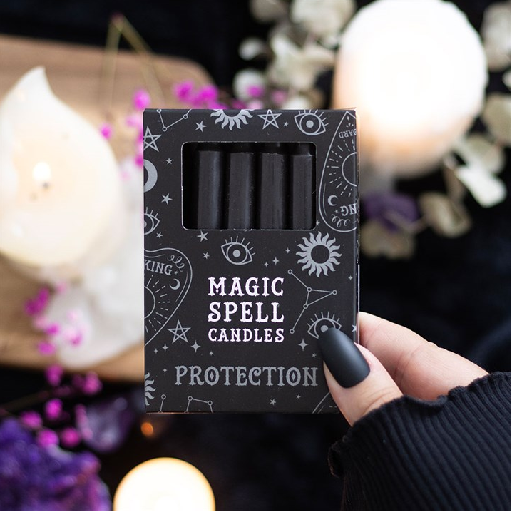Set of 12 Black 'Protection' Spell Candles