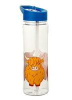 Puckator Highland Coo Cow Drinks Bottle With Flip Straw 550ml Puckator