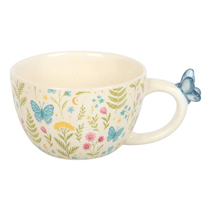 Luna Bloom Floral Ceramic Mug with Butterfly Handle